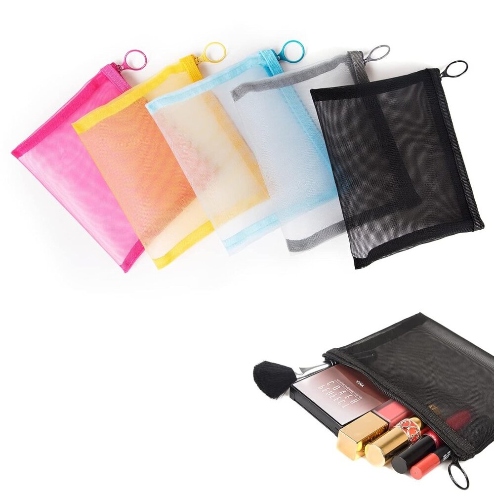 Zipper Mesh Bags, Size M / A6, 5 Pieces, Beauty Makeup Cosmetic Accessories Orga